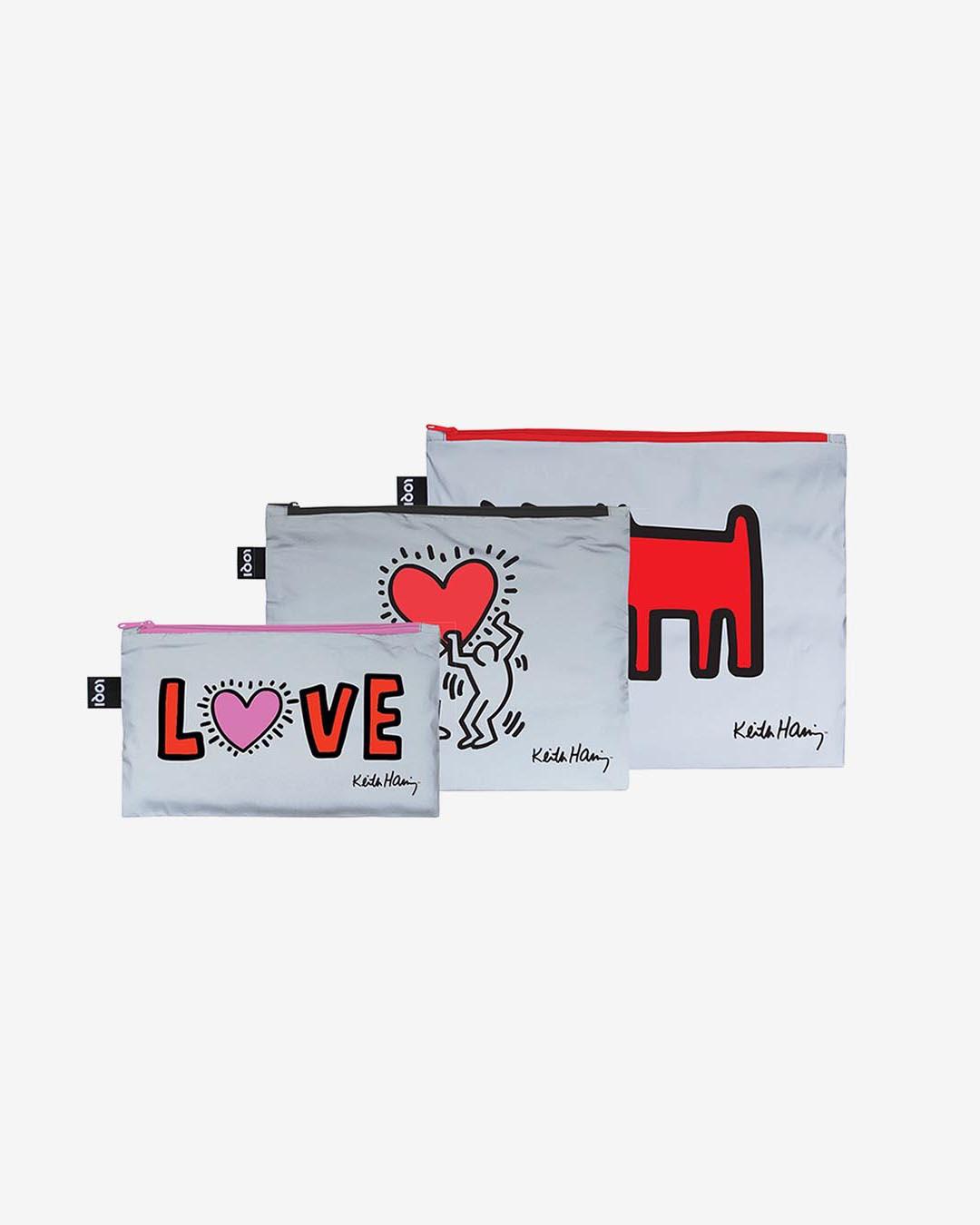 Keith Haring, Dog, Heart, Love Reflective 3-delni set torbic z zadrgo 1 Keith Haring, Dog, Heart, Love Reflective 3-delni set torbic z zadrgo
